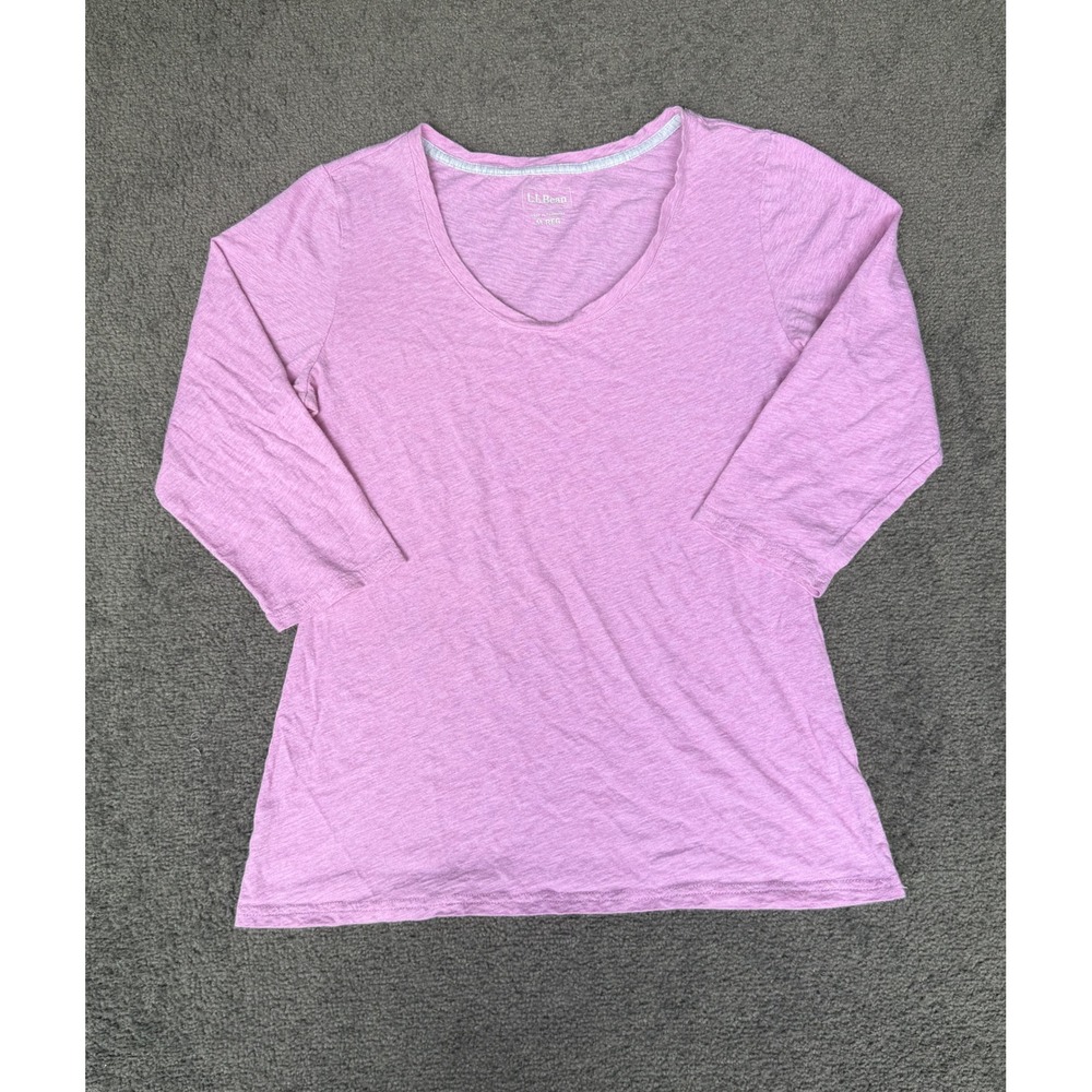 LL Bean Womens Pink Slub Knit Scoop Neck 3/4 Sleeve Top Size M Regular